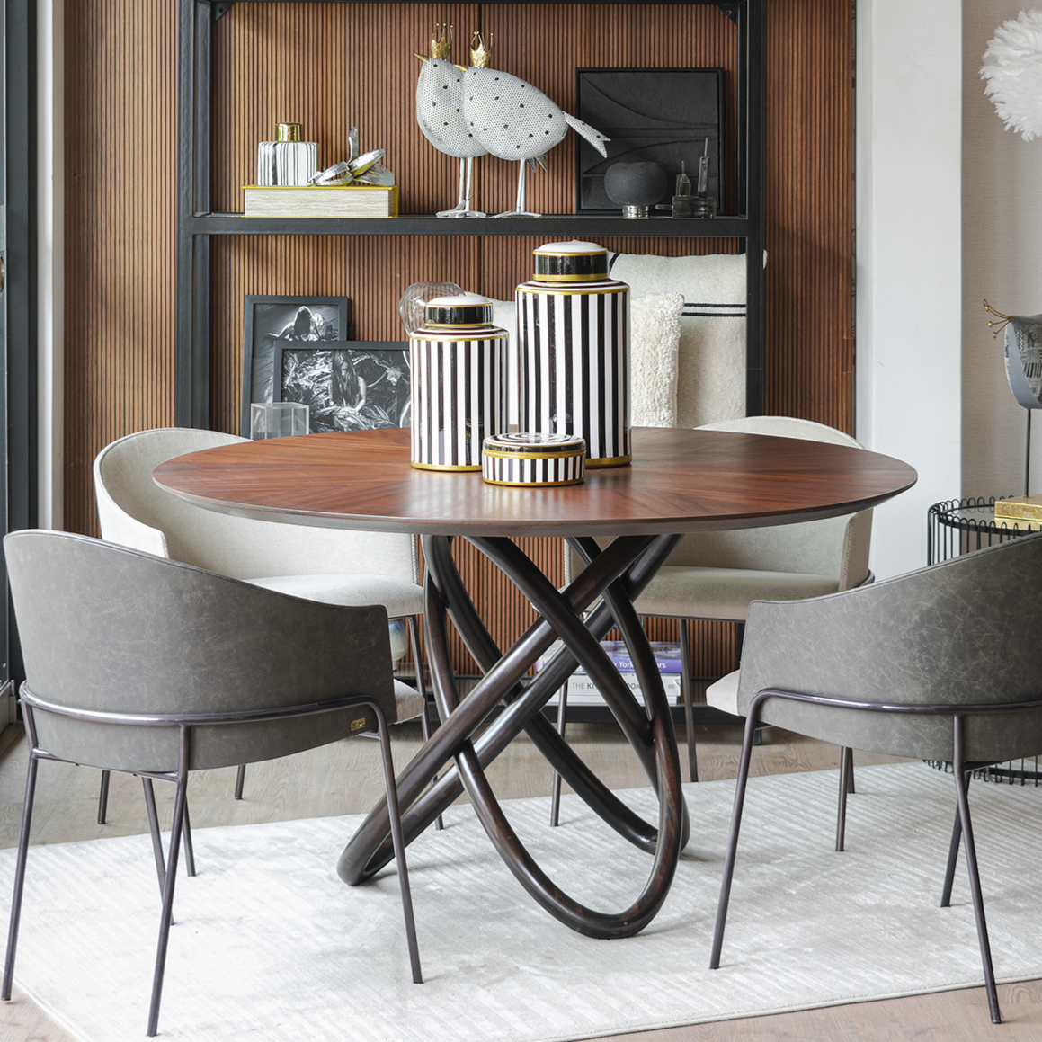 comedor elo circular + elma cuero gris onix comedor elo circular elma cuero gris