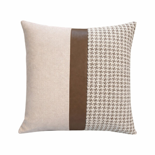 Cojin de Plumas Interior Beige con Franja de Cuero