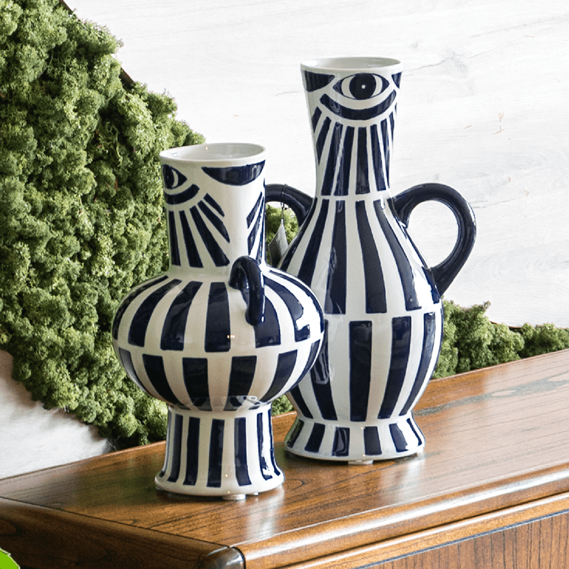 Jarron Corinthe Ceramica Blanco/Azul