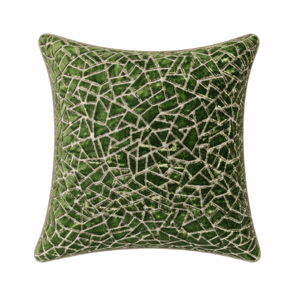 Cojin de Plumas Interior Verde con Figuras Geometricas y Marron