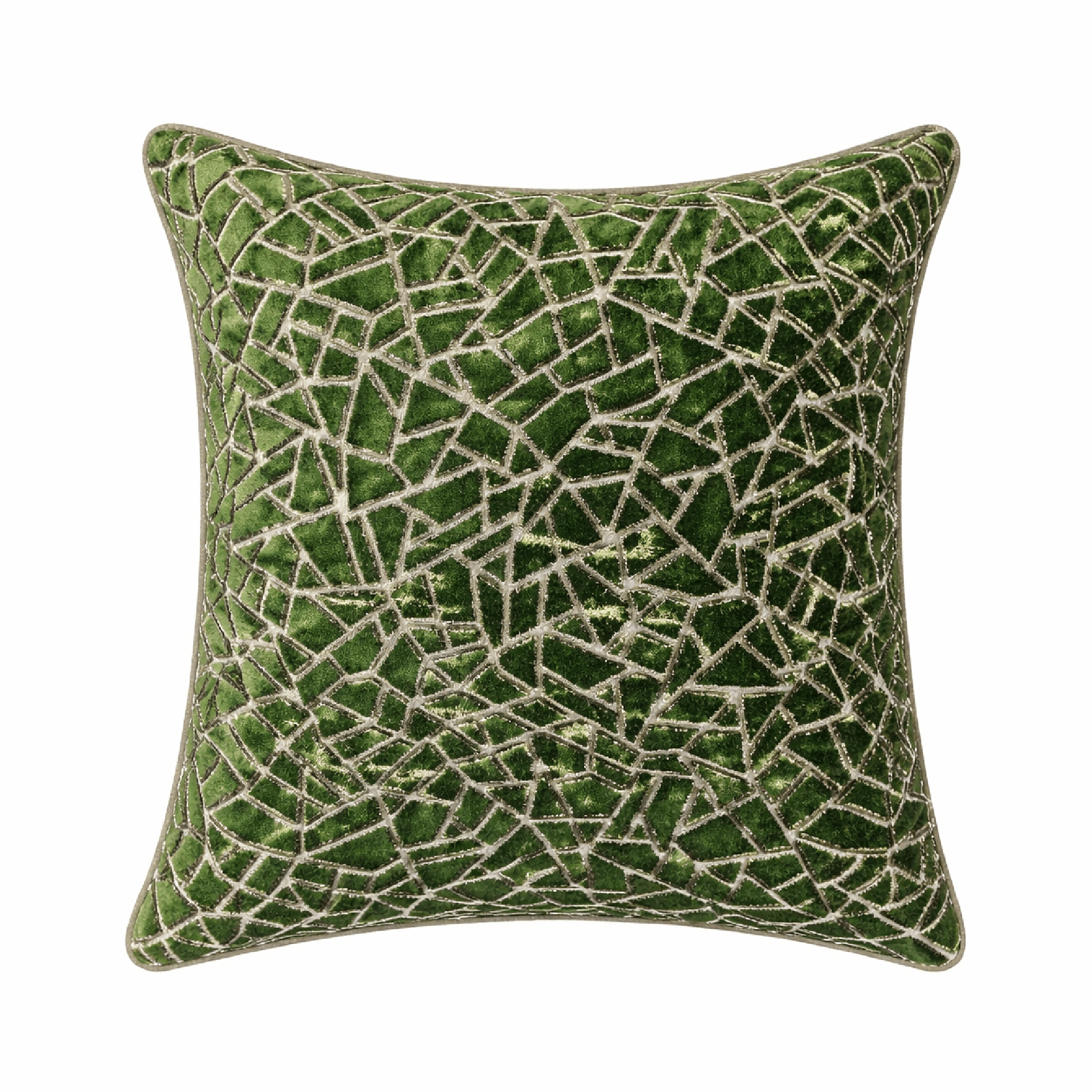 Cojin de Plumas Interior Verde con Figuras Geometricas y Marron