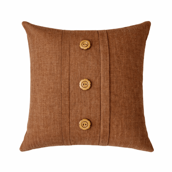 Cojin de Plumas Efecto Lino Marron y Botones