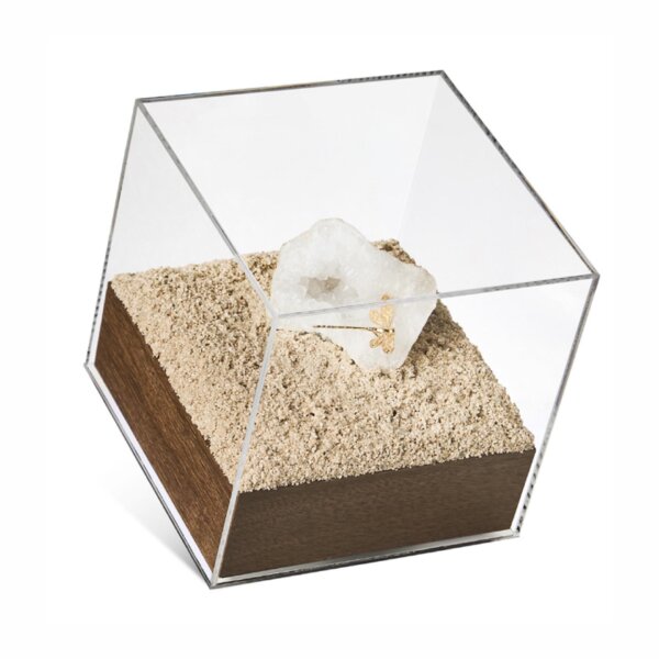 Caja de Acrilico Con Pasta Texturizada, Piedra Blanca Y Libelula Dorada